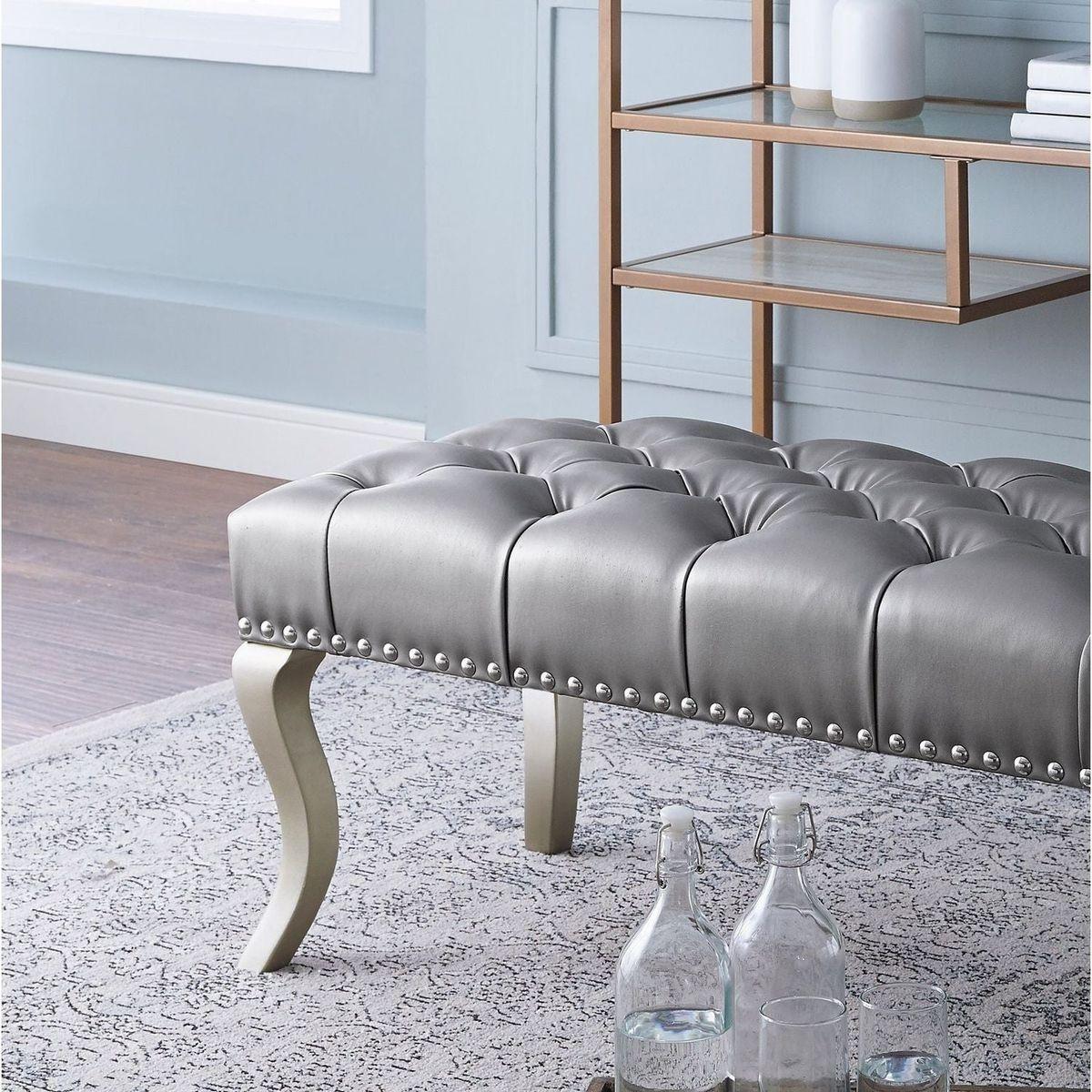 Decor Maxem Tufted FabricUpholstered Bench with Nailhead Trim