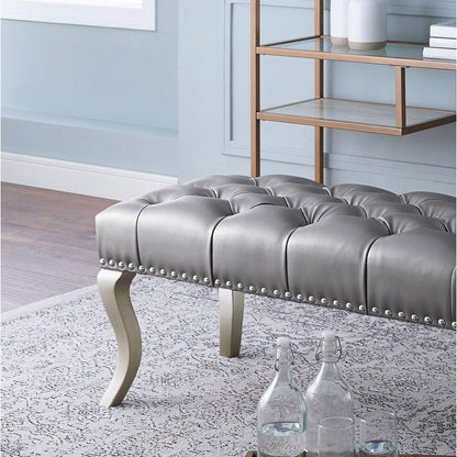 Decor Maxem Tufted FabricUpholstered Bench with Nailhead Trim