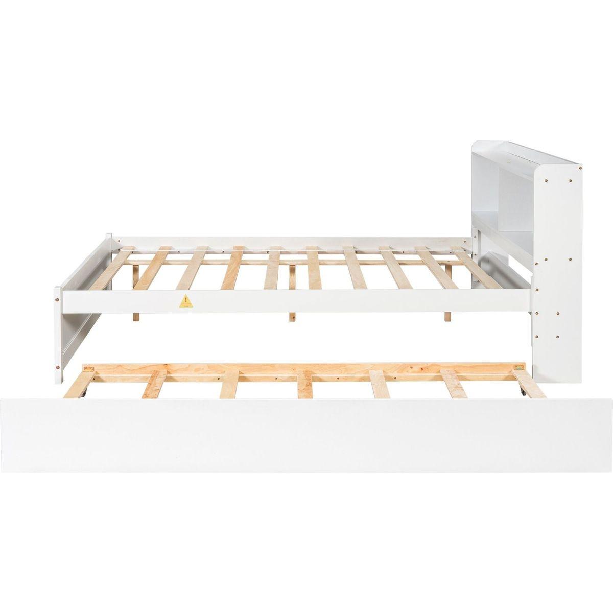 Full Bed with Trundle,Bookcase,White