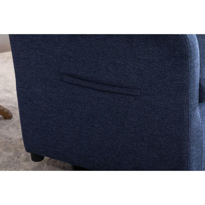 Linen Fabric Swivel Rocking Chair Gilder Chair With Pocket,Navy Blue