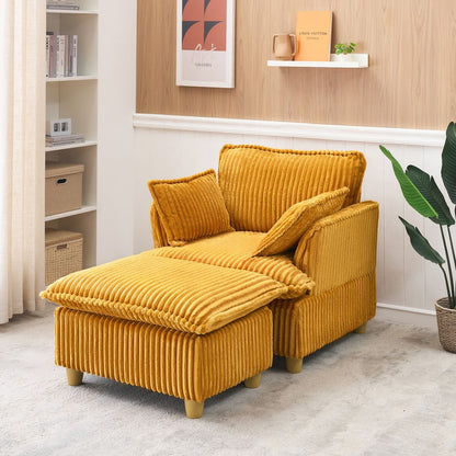 This single-seat corduroy sofa comes with an ottoman and throw pillows. It's perfect for sitting or lying down comfortably in the living room, on the balcony, or in the study.