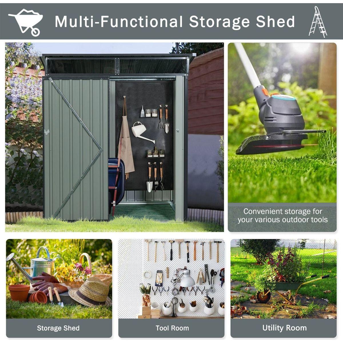 5ft x 3ft Outdoor Metal Storage Shed Transparent plate Gray
