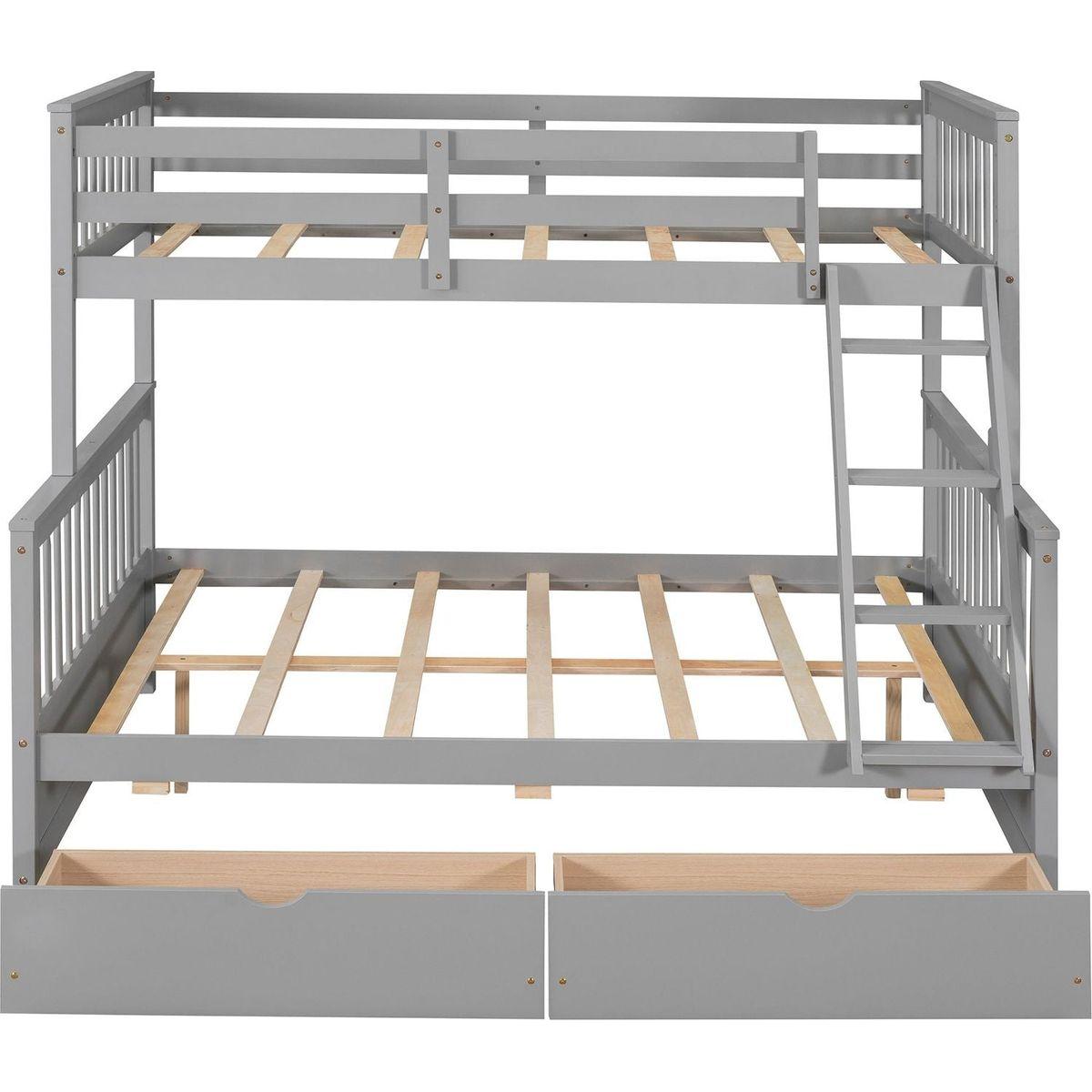 Twin-Over-Full Bunk Bed with Ladders and Two Storage Drawers(Gray){o