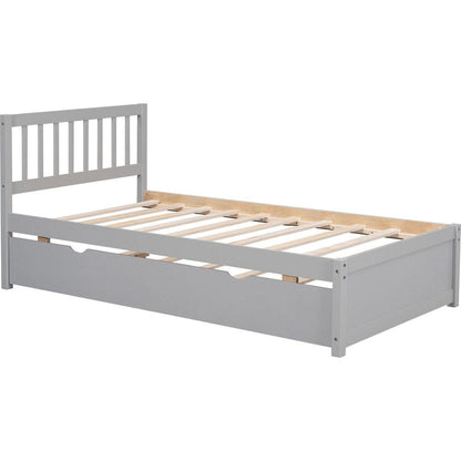 Modern Design Wooden Twin Size Platform Bed Frame with Trundle for Grey Color