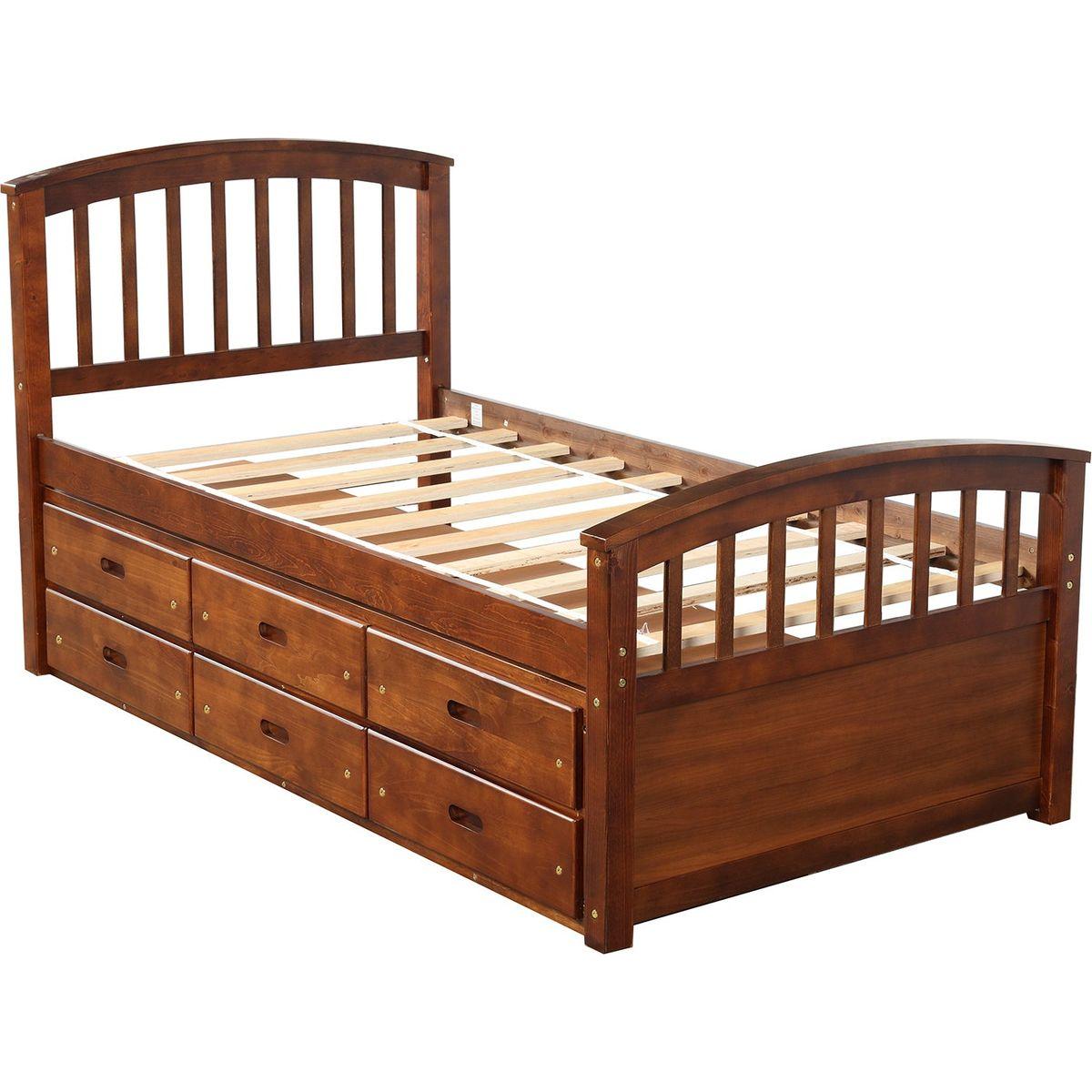 Twin Size Platform Storage Bed Solid Wood Bed with 6 Drawers
