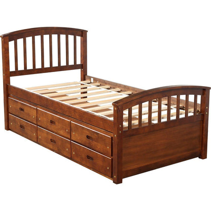 Twin Size Platform Storage Bed Solid Wood Bed with 6 Drawers