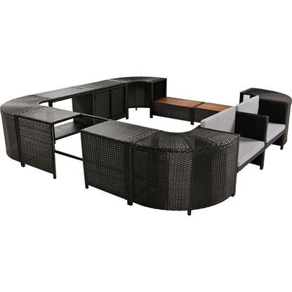 Spa Surround Spa Frame Quadrilateral Outdoor Rattan Sectional Sofa Set with Mini Sofa, Wooden Seats and Storage Spaces, Grey