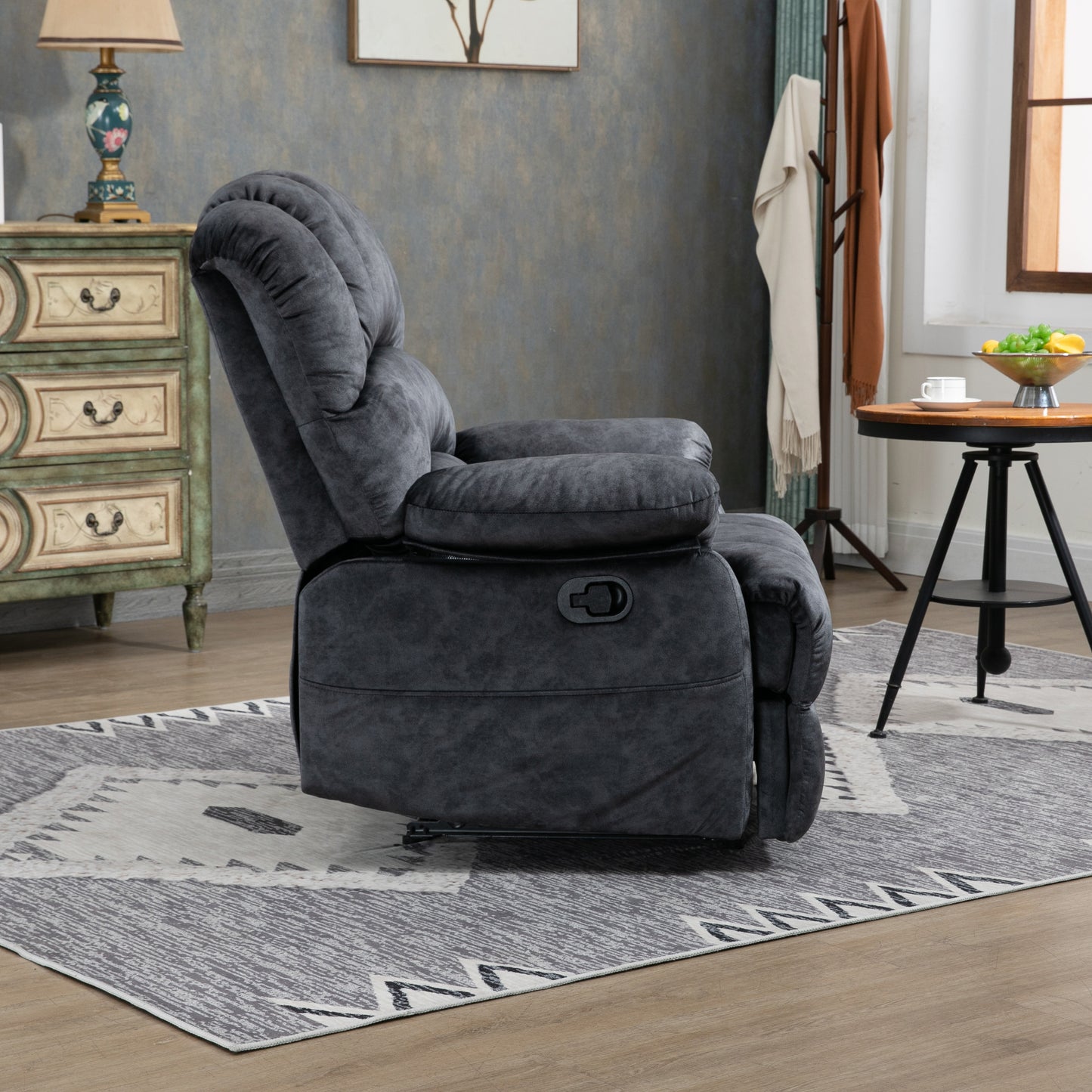 Large Manual Recliner Chair in Fabric for Living Room, Gray