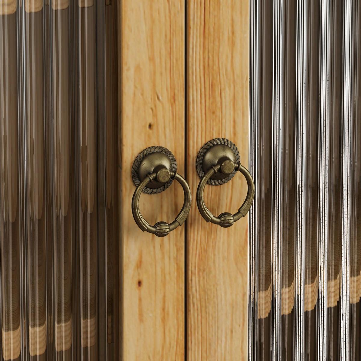 24.8"Glass Door Vintage Double Door Wall Cabinet With Three Tiers of Storage With Towel Rack,for Bathroom, Kitchen,,Dining Room,,Original Wood Color