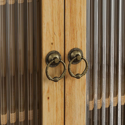 24.8"Glass Door Vintage Double Door Wall Cabinet With Three Tiers of Storage With Towel Rack,for Bathroom, Kitchen,,Dining Room,,Original Wood Color