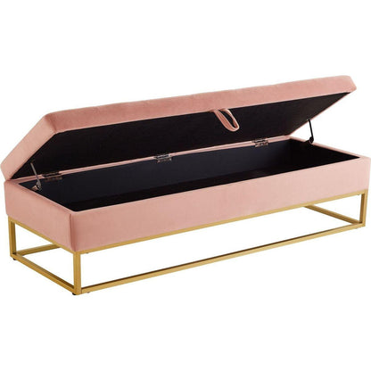 58.6" Bed Bench Metal Base with Storage Pink Velvet