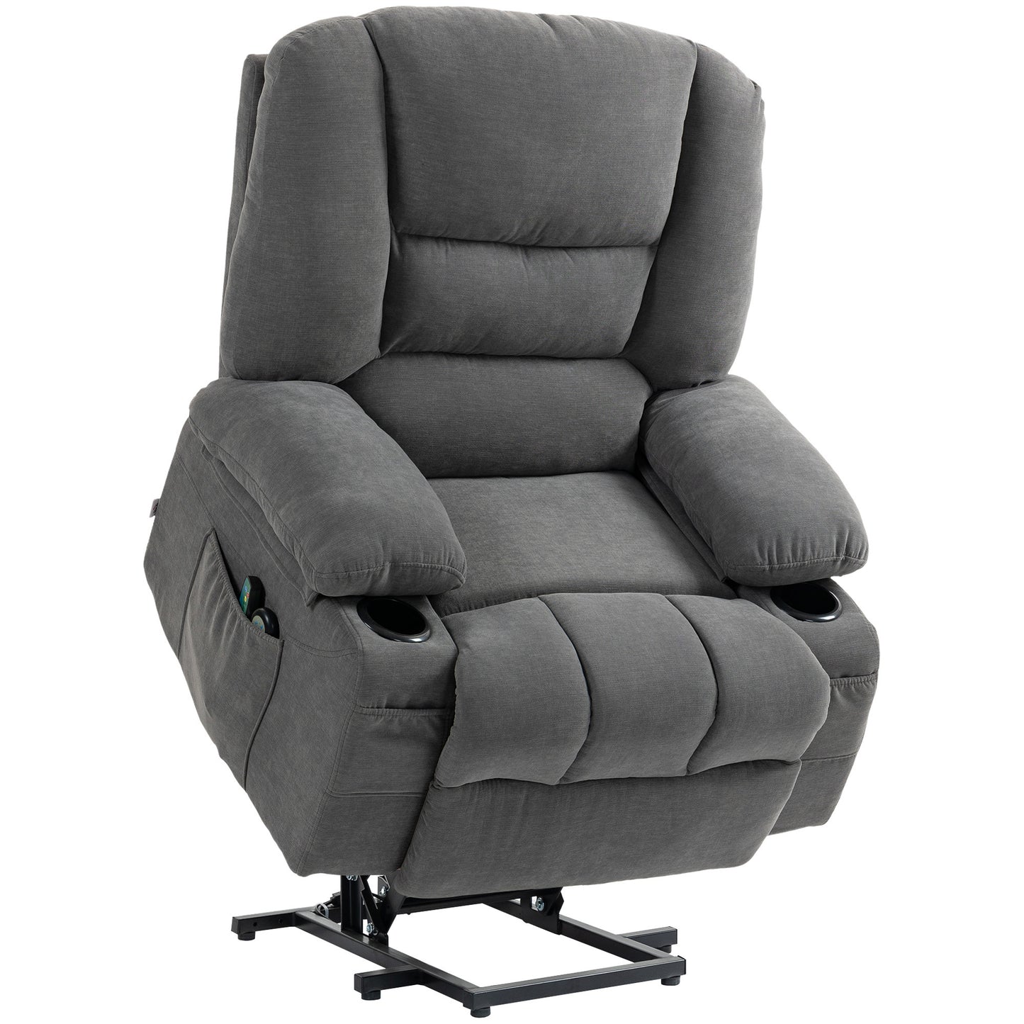 Power Lift Recliner Chair Sofa with Vibration Massage and Heat, Fabric Lift Chair for Elderly, Massage Recliner Chair with Remote Control, Side Pockets, Quick Assembly, Charcoal Gray