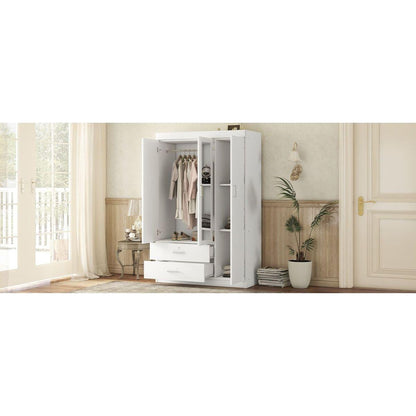 3-Door Mirror Wardrobe with shelves, White - Streamdale Furniture