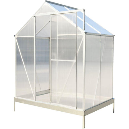 6.3'x4.2'x7' Polycarbonate Greenhouse, Heavy Duty Outdoor Aluminum Walk-in Green House Kit with Rain Gutter, Vent and Door for Backyard Garden, color aluminium