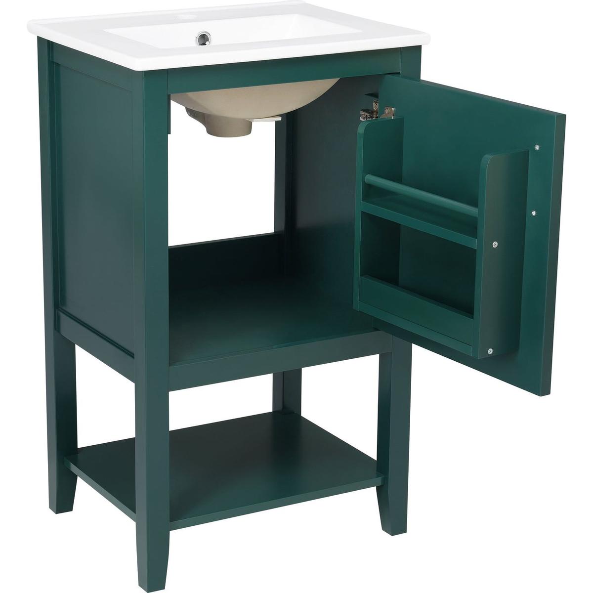 20" Bathroom Vanity with Sink, Bathroom Cabinet with Soft Closing Door, Storage Rack and Open Shelf, Green