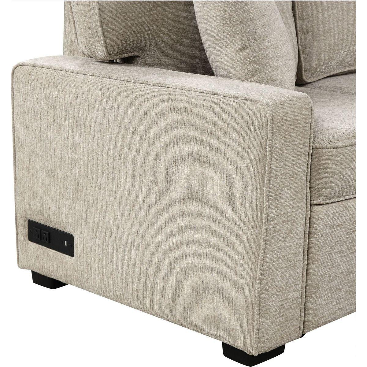 126" L-shaped Sofa Sectional Sofa Couch Pull-out Sofa Bed with Charging Devices and Cup Holders for Living Room, Beige