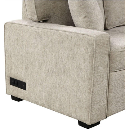 126" L-shaped Sofa Sectional Sofa Couch Pull-out Sofa Bed with Charging Devices and Cup Holders for Living Room, Beige