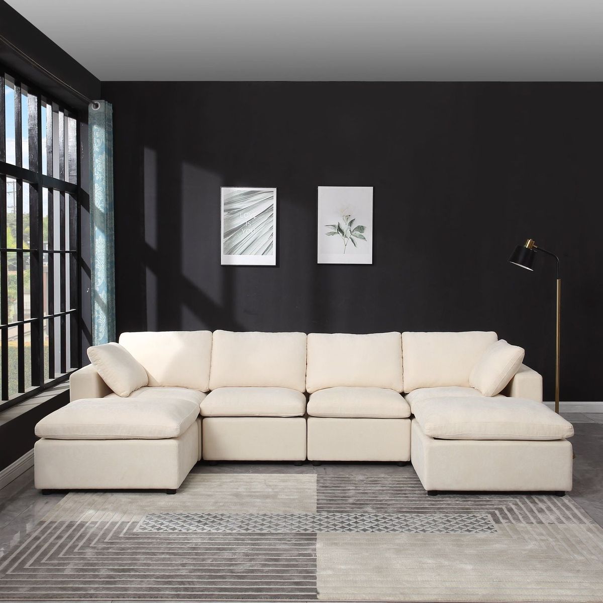 123.6" Modular Sectional Sofa, Convertible U Shaped Sofa Couch, Modular Sectionals with Ottomans, 6 Seat Sofa Couch with Reversible Chaise for Living Room. Chenille Beige