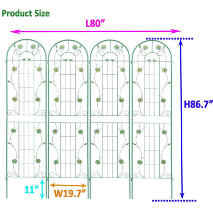 4 Pack Metal Garden Trellis 86.7" x 19.7" Rustproof Trellis for Climbing Plants Outdoor Flower Support Green