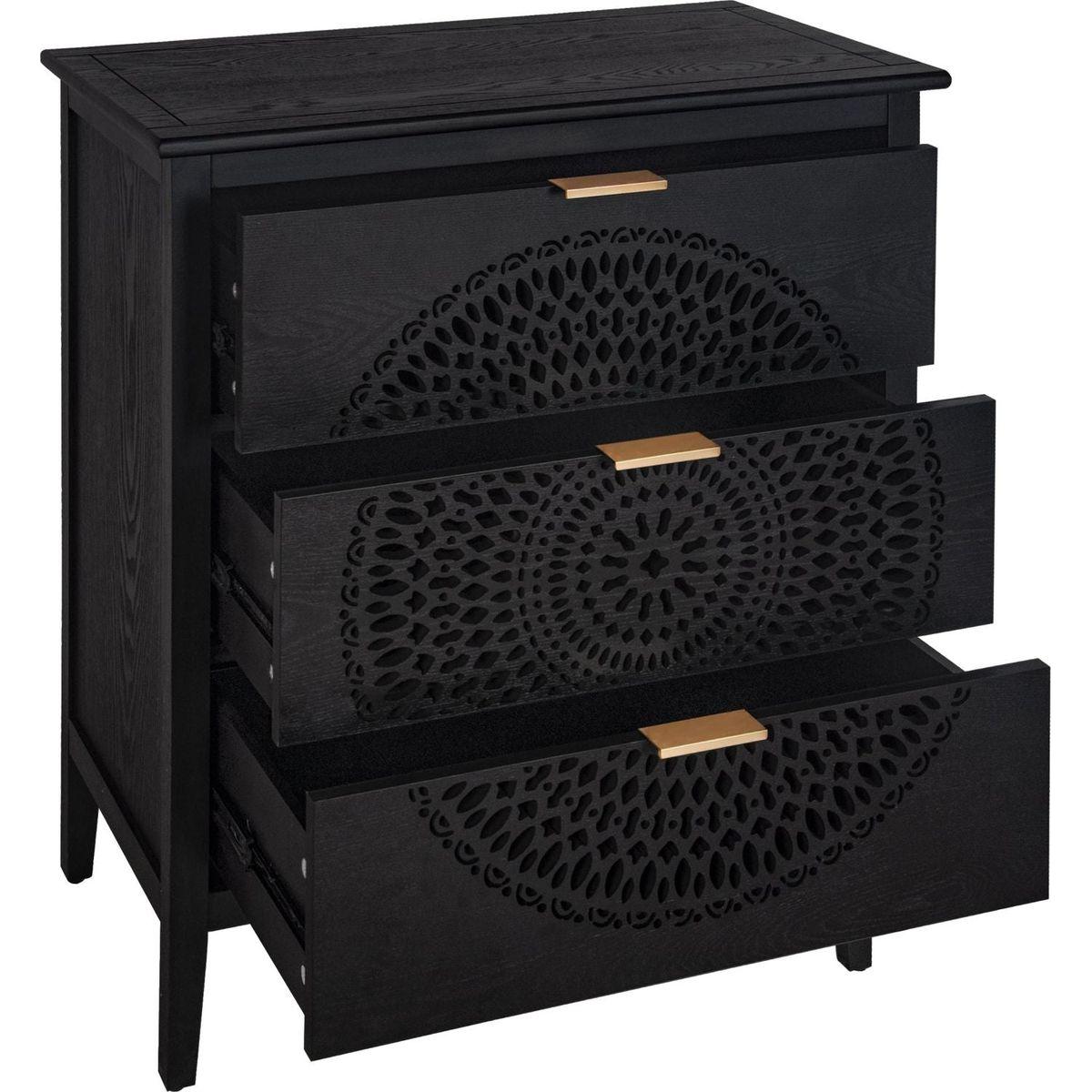 3 Drawer Cabinet with Hollow-Carved 3 Drawer Dresser Storage Chest with Metal Handles For Entryway Living Room Bedroom