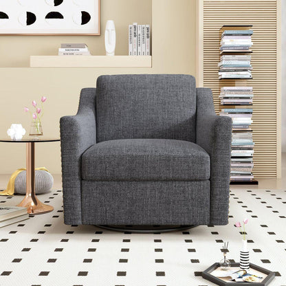 360 Degree Swivel Armchair Cotton linen skin-friendly fabric Ergonomic design Brass nail decorative armchair Living room chairs Bedroom chairs Living room chairs Black legs Suitable for indoor homes - Streamdale Furniture