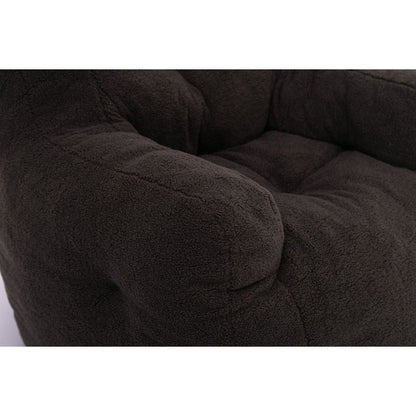 Soft Teddy Fabric Tufted Foam Bean Bag Chair With Teddy Fabric Dark Gray