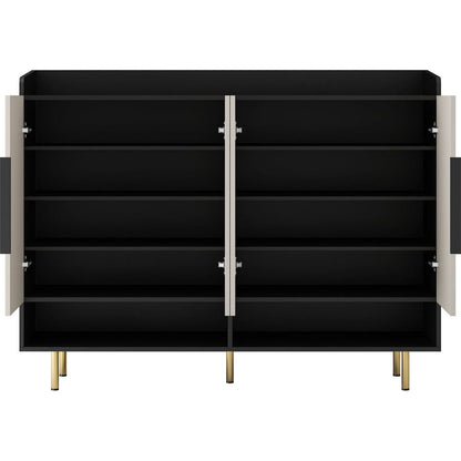 Shoe Cabinet with 4 Doors Large Modern Shoe Storage Organizer Cabinet with Adjustable Shelves for Entryway Black Shoe Rack Cabinet for Living room, bedroom