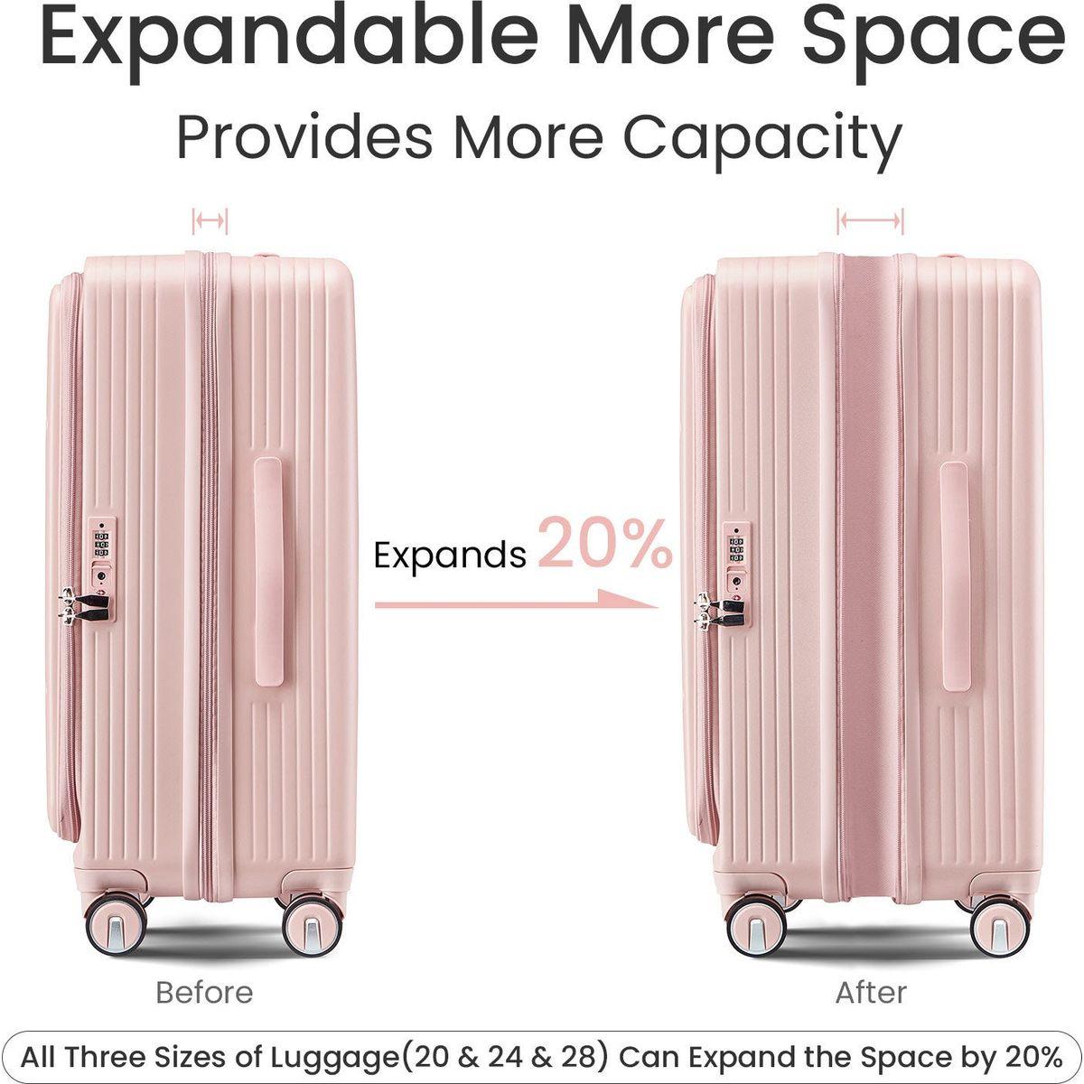 Luggage Sets 3 Piece(20/24/28), Expandable Carry On Luggage with TSA Lock Airline Approved, 100% PC Hard Shell and Lightweight Suitcase with Front Pocket and Spinner Wheels