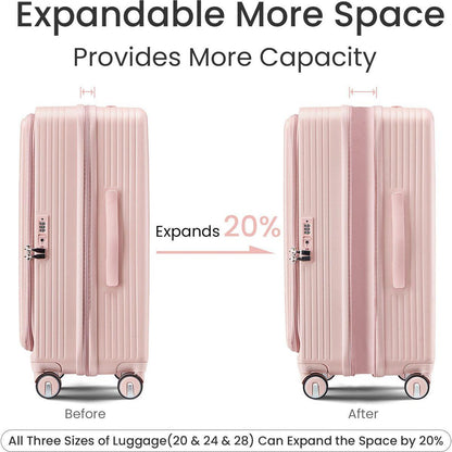 Luggage Sets 3 Piece(20/24/28), Expandable Carry On Luggage with TSA Lock Airline Approved, 100% PC Hard Shell and Lightweight Suitcase with Front Pocket and Spinner Wheels