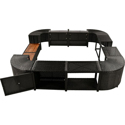 Spa Surround Spa Frame Quadrilateral Outdoor Rattan Sectional Sofa Set with Mini Sofa, Wooden Seats and Storage Spaces, Grey