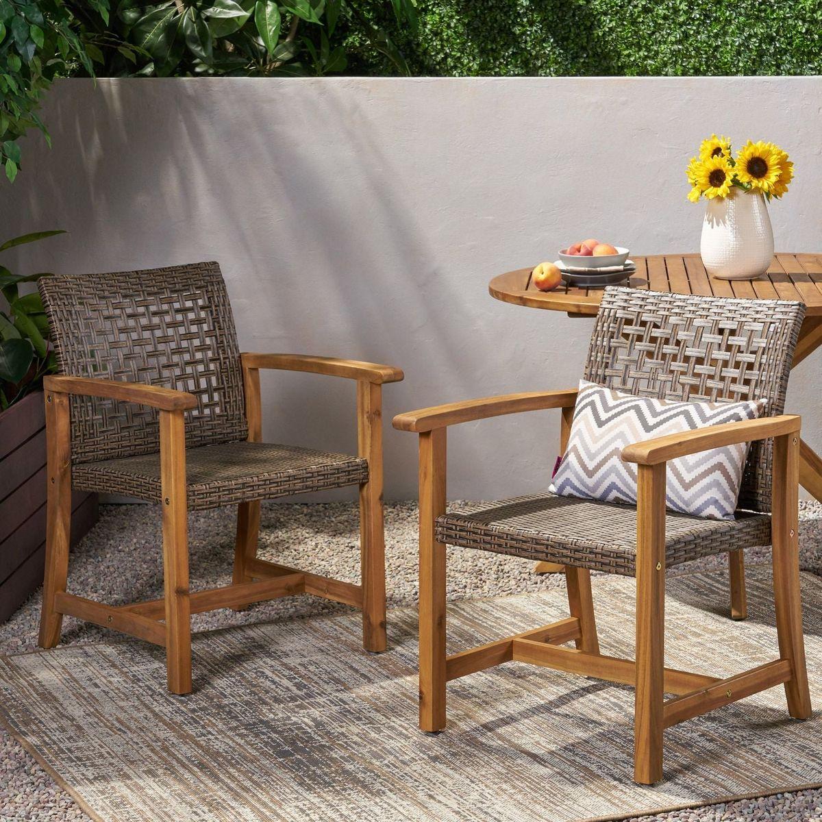 HAMPTON WOOD AND WICKER DINING CHAIR(SET OF 2 )
