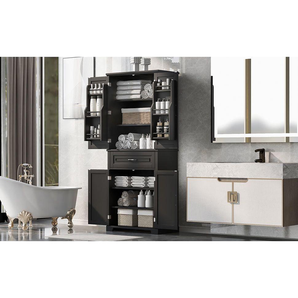 Bathroom Storage Cabinet with Doors and Drawer, Multiple Storage Space, Adjustable Shelf, Black