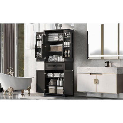 Bathroom Storage Cabinet with Doors and Drawer, Multiple Storage Space, Adjustable Shelf, Black