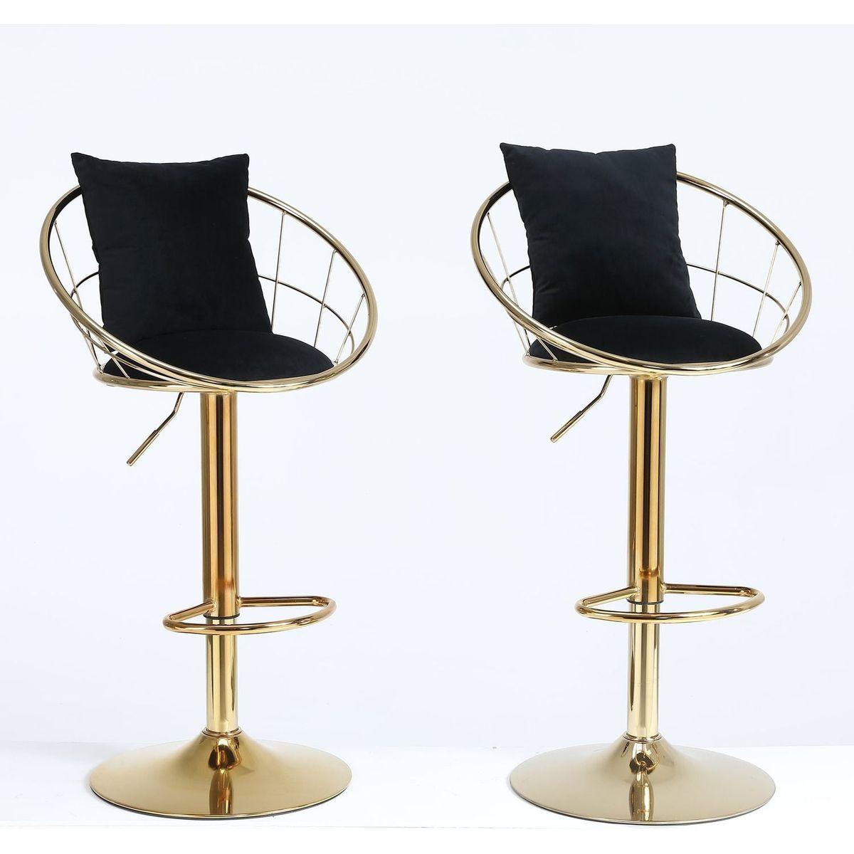 Black velvet bar chair, pure gold plated, unique design,360 degree rotation, adjustable height,Suitable for Dining room and bar,set of 2