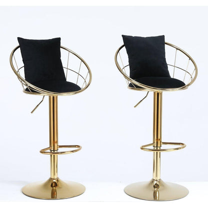 Black velvet bar chair, pure gold plated, unique design,360 degree rotation, adjustable height,Suitable for Dining room and bar,set of 2