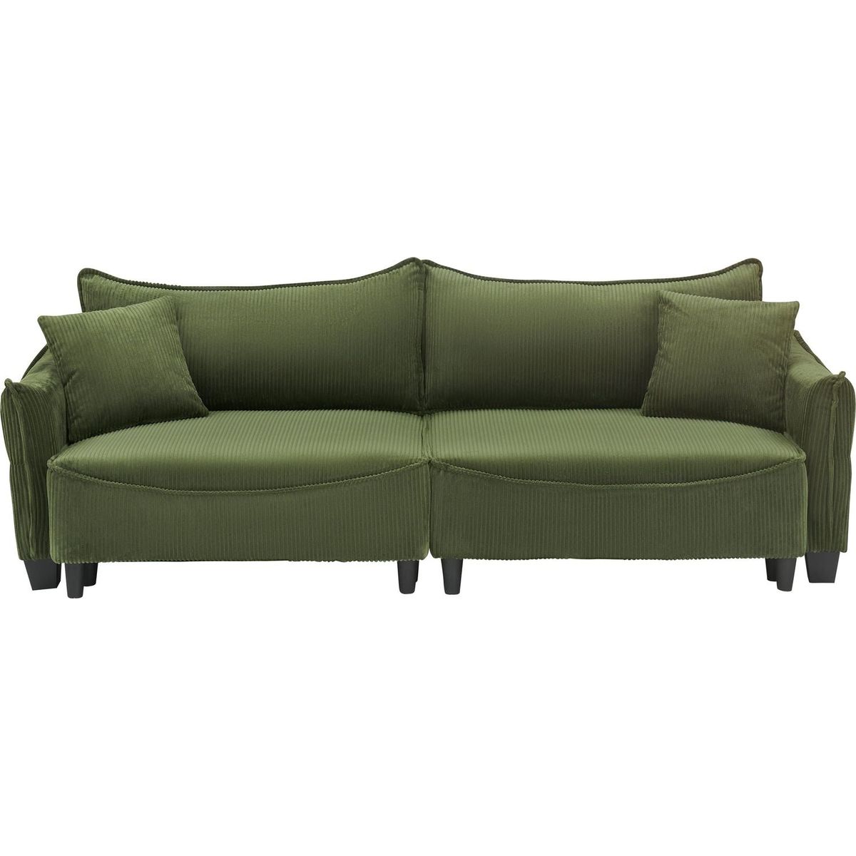 green corduroy fabric, sofa can be converted into a sofa bed with two throw pillows, suitable for living room and other scenes