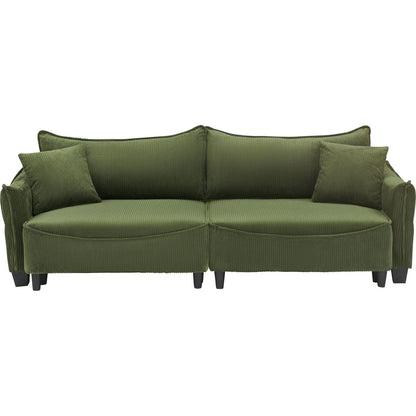 green corduroy fabric, sofa can be converted into a sofa bed with two throw pillows, suitable for living room and other scenes