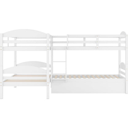 Twin L-Shaped Bunk bed with Trundle-White{O
