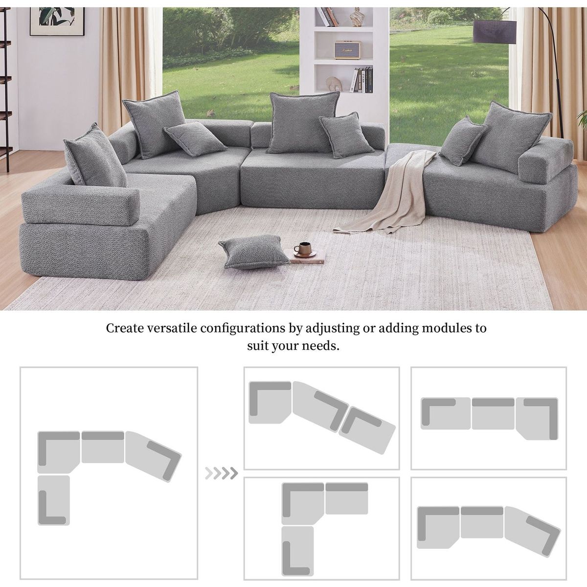 156"Oversized Modular U Shaped Sectional Sofa,Luxury Boucle Floor Couch Set,Convertible Sleeper Couch,Spacious Foam-Filled Sofa Bed for Living Room,4 PC Free Combination,2 Color