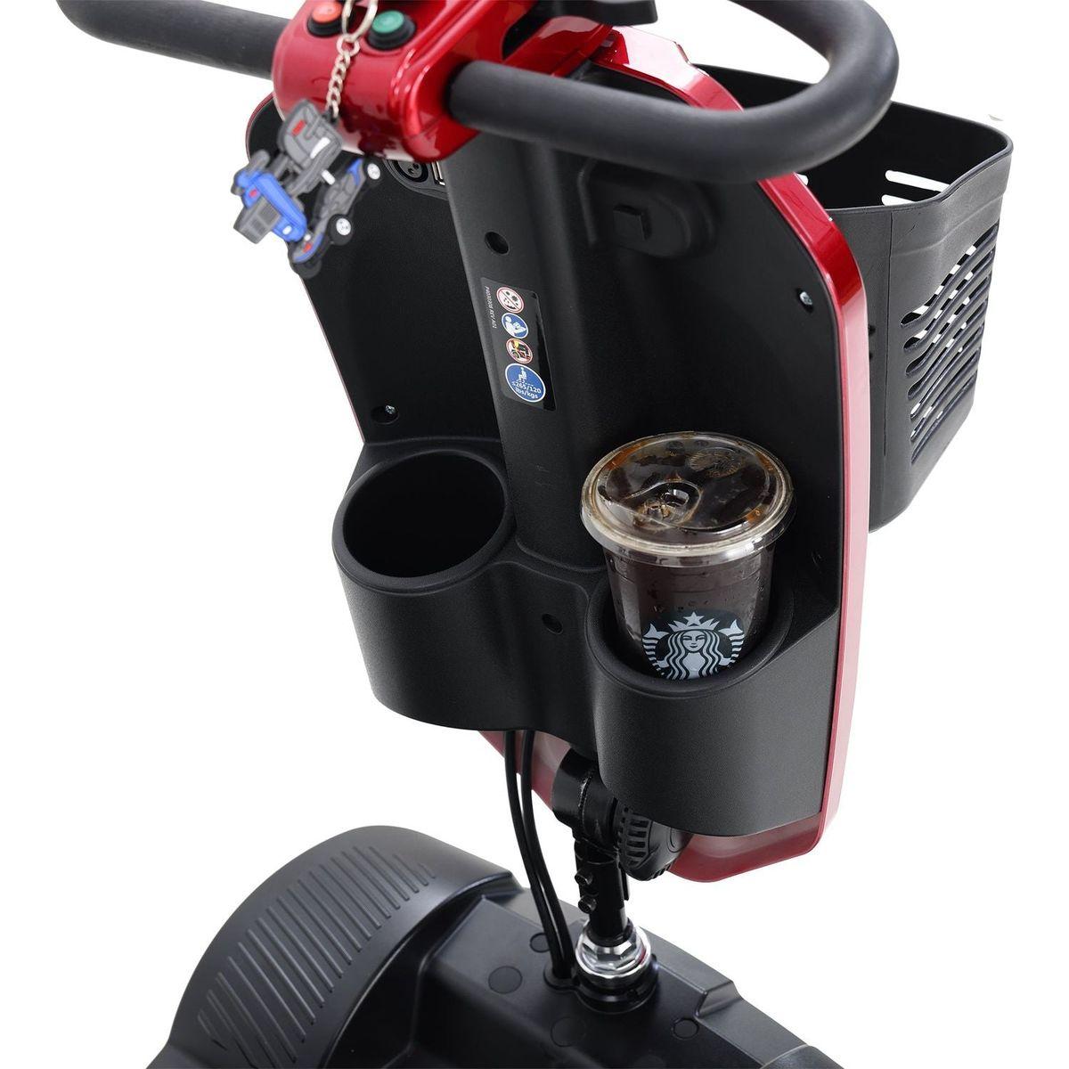 MAX PLUS RED 4 Wheels Outdoor Compact Mobility Scooter with 2pcsx20AH Lead acid Battery, 16 Miles, Cuo Holders & USB charger Port