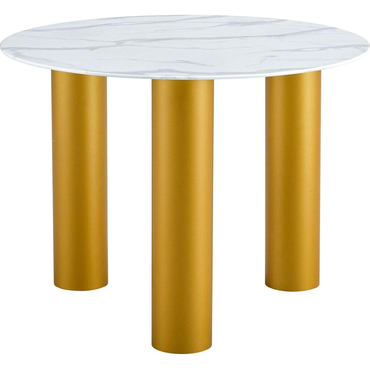 Table and chair set, round table with white marble pattern, gold MDF table legs, soft and comfortable dining chair, suitable for kitchen and living room