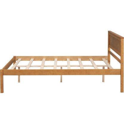 Platform Bed Frame with Headboard, Wood Slat Support, No Box Spring Needed, Full, Oak