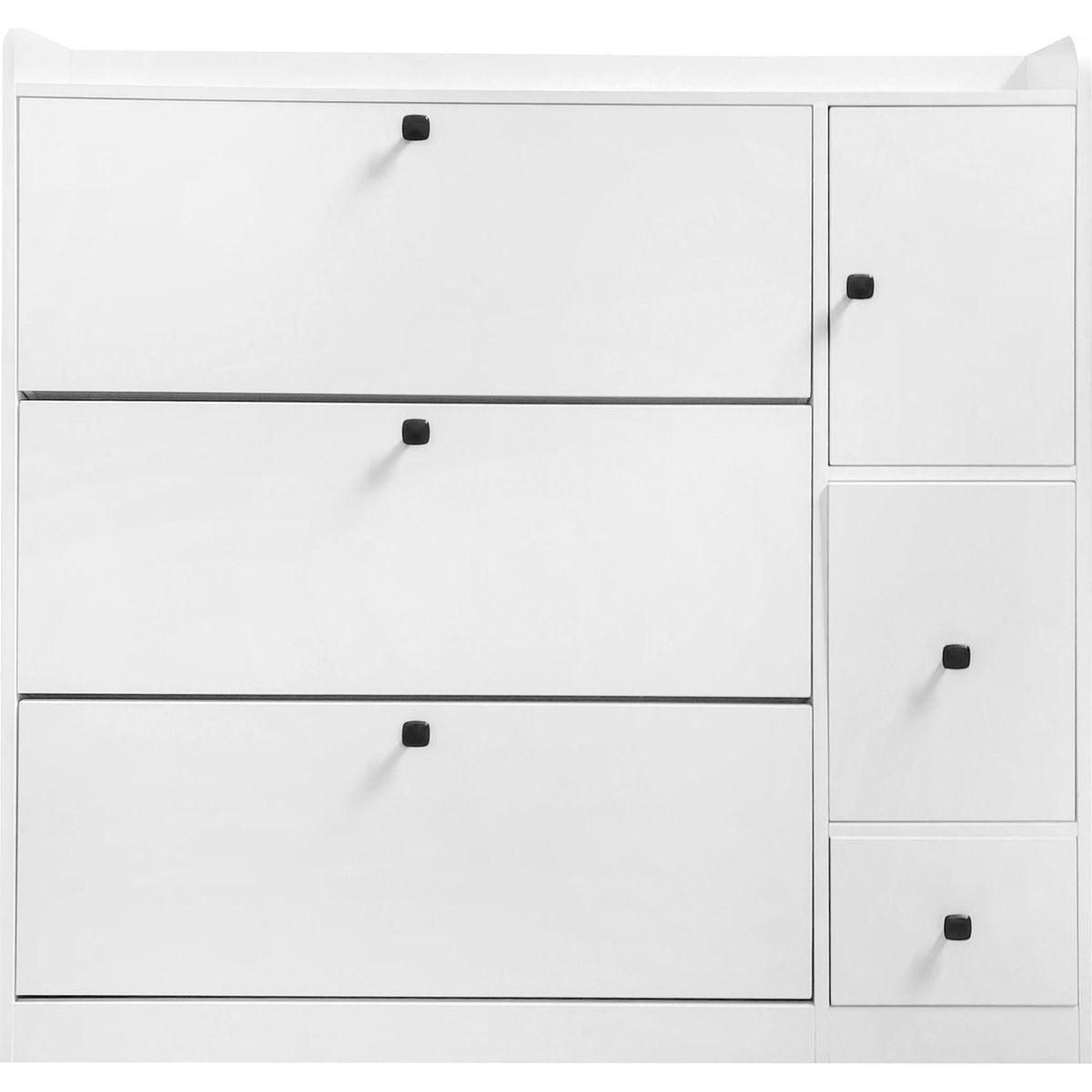 Versatile Shoe Cabinet with 3 Flip Drawers, Maximum Storage Entryway Organizer with Drawer, Free Standing Shoe Rack with Pull-down Seat for Hallway, White