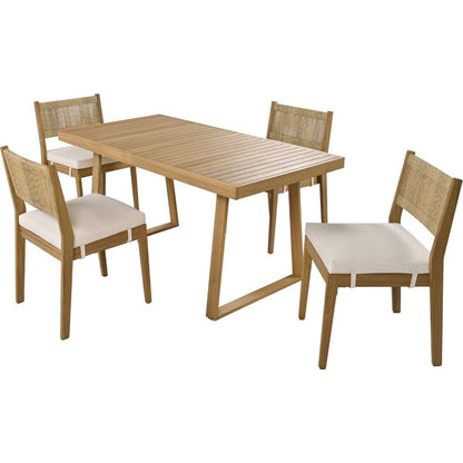 Multi-person Outdoor Acacia Wood Dining Table and Chair Set, Thick Cushions, Suitable for Balcony, Vourtyard, and Garden.