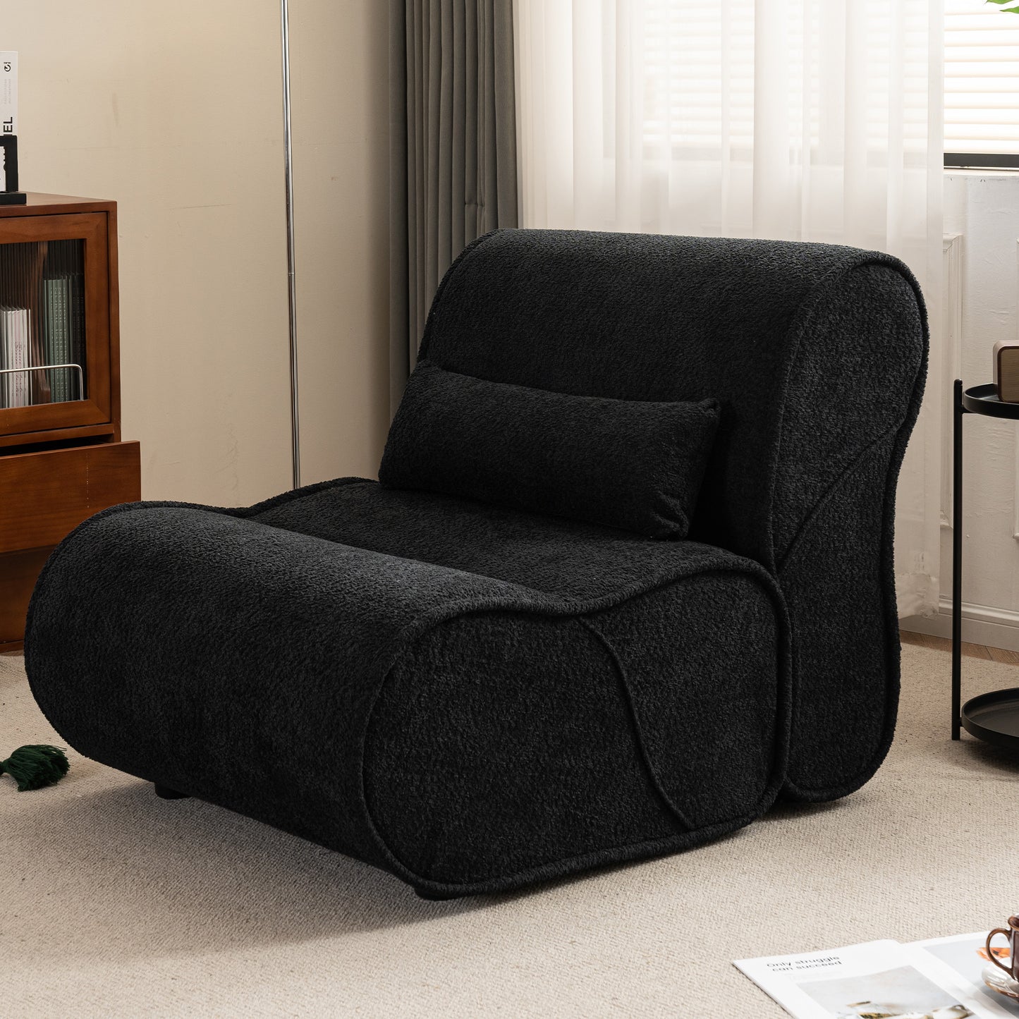 Soft Pellet Velvet Recliner - Comfortable Lounge Chair with Waist Pack Padding, Modern Design, Ideal for Living Room, Bedroom or Office - Black