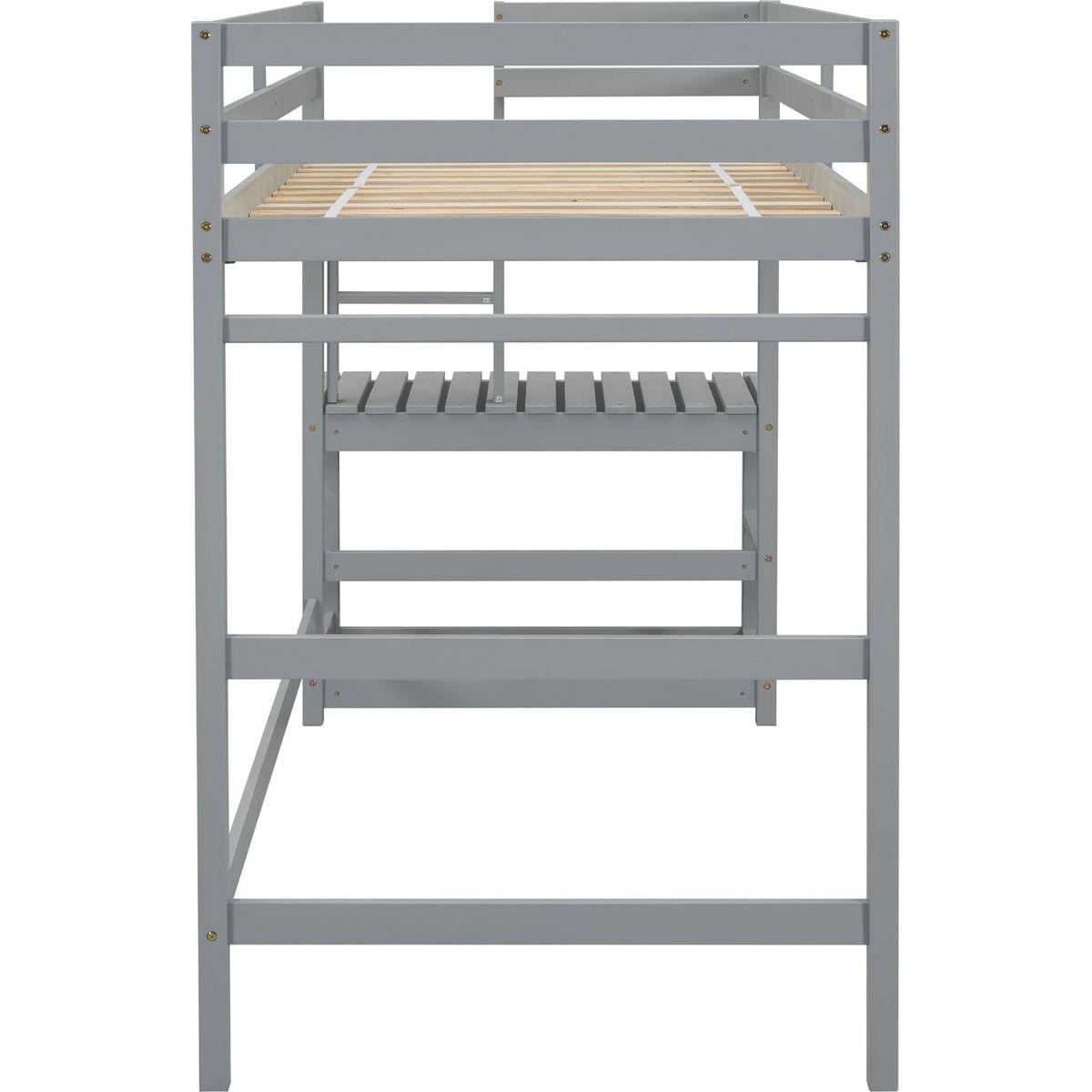 Twin High Loft Bed with Ladder landing Platform, Ladders, Guardrails,Grey
