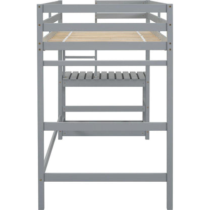 Twin High Loft Bed with Ladder landing Platform, Ladders, Guardrails,Grey