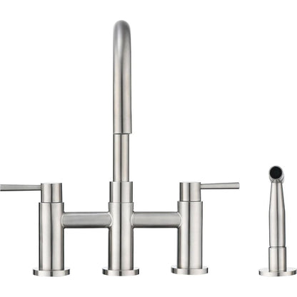 Double Handle Bridge Kitchen Faucet with Side Spray