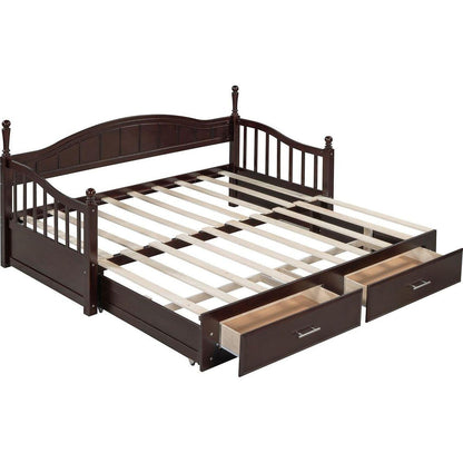 Wooden Twin Size Daybed with Twin Size Trundle, Extendable Daybed with Two Storage Drawers, Espresso