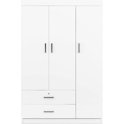 3-Door Wardrobe with 2 Drawers, White